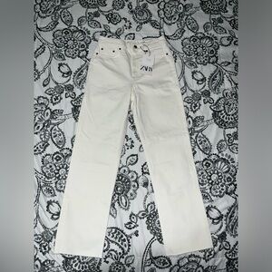 Zara Pants High Waisted Ankle Straight White Pants Size 2